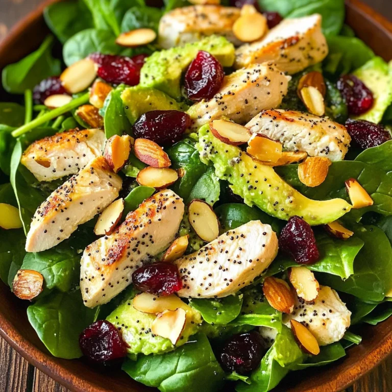 Cranberry Avocado Spinach Salad with Chicken and Orange Poppy Seed Dressing