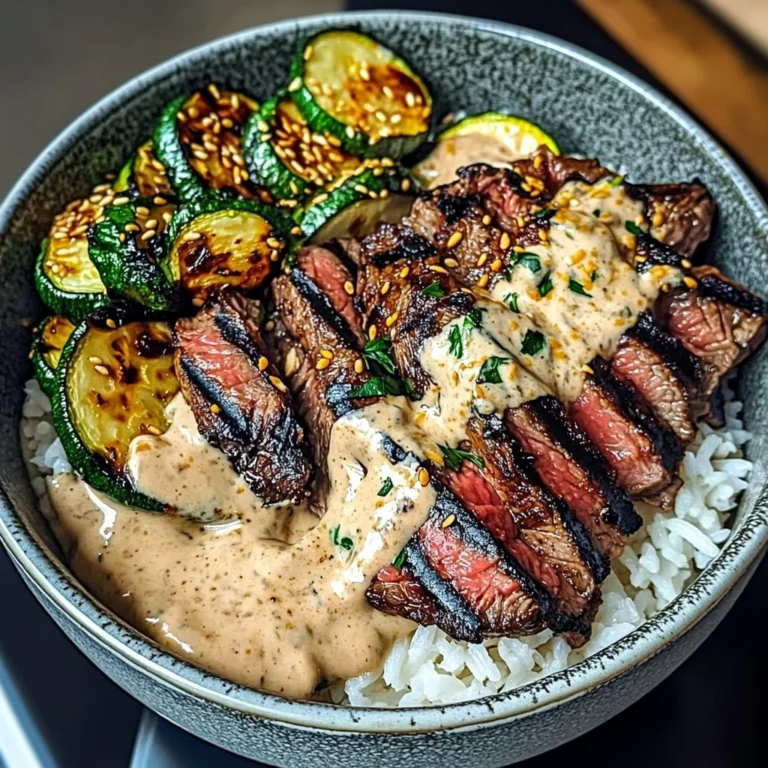 Grilled Steak Bowl With Creamy Sauce & Grilled Zucchini