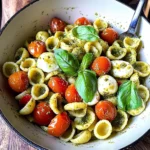 Orecchiette with Cherry Tomatoes, Mozzarella & Basil Pesto