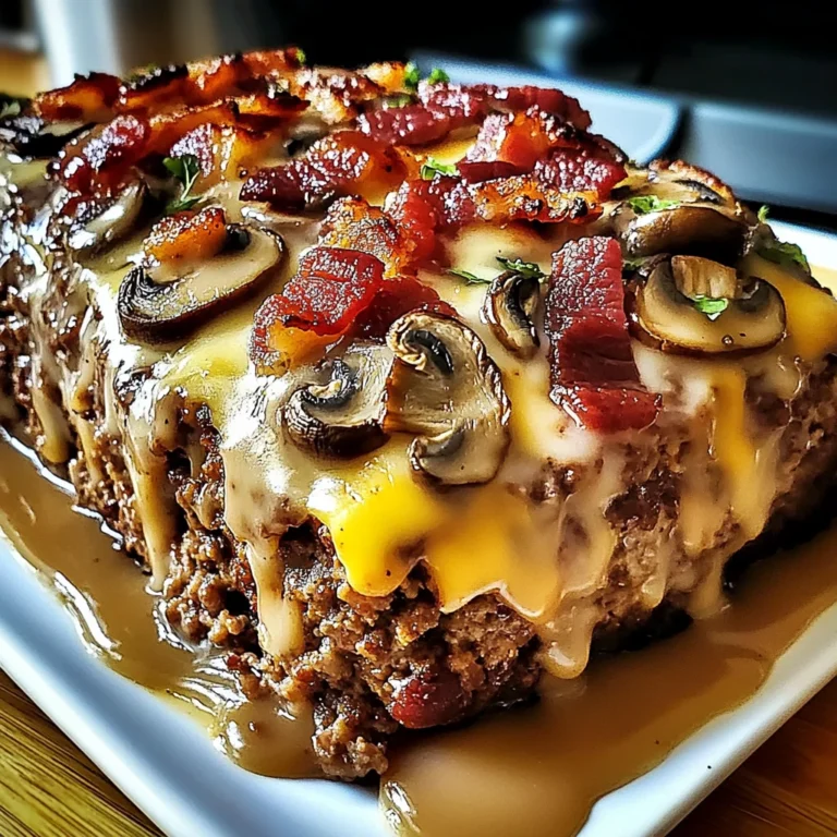 Turkey Bacon Mushroom Swiss Cheese Meatloaf – Easy & Juicy