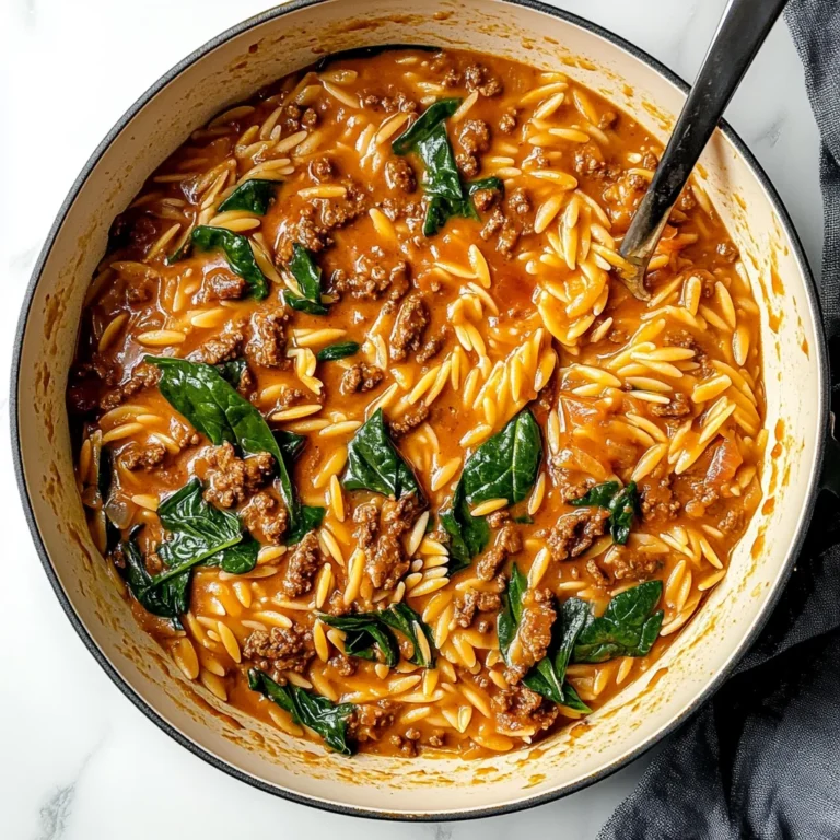 Hearty Ground Beef Orzo with Tomato Cream Sauce